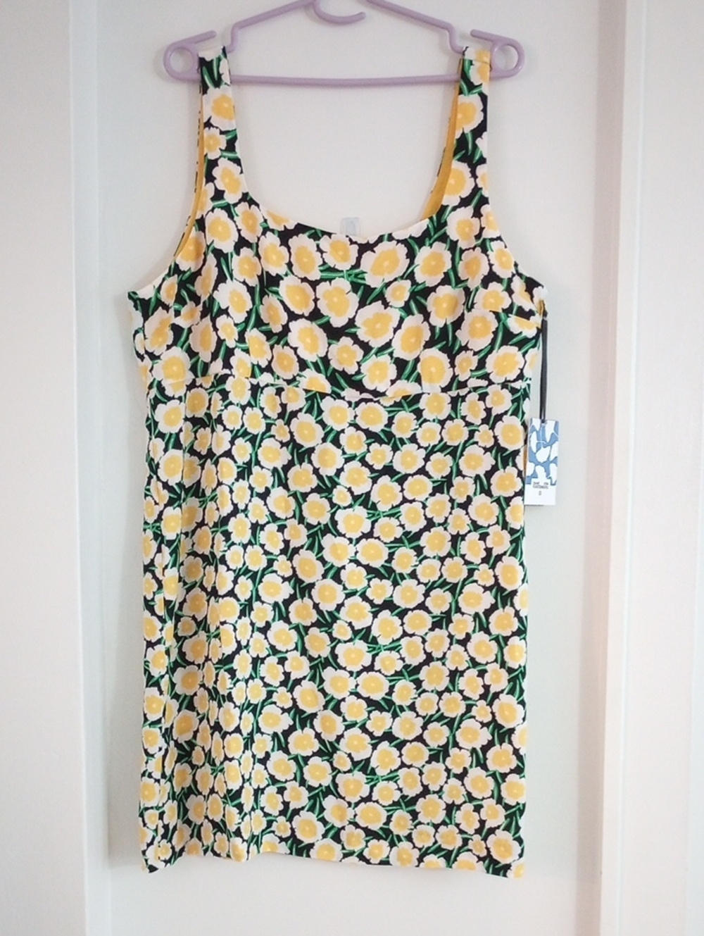 Diane Von Furstenberg Yellow Floral Sleeveless Dress Size 16